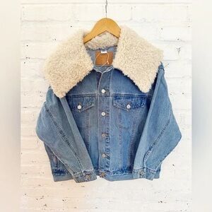 Classic Blue Denim Jacket with Shearling Collar